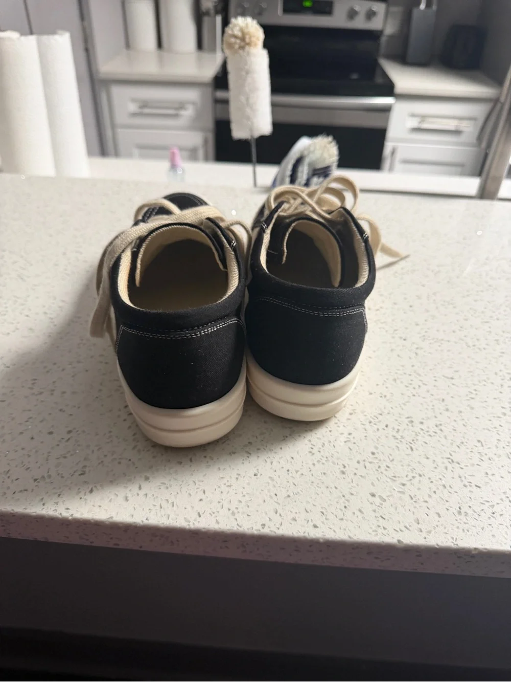 Rick Owens Black Canvas Sneakers with Cream Laces